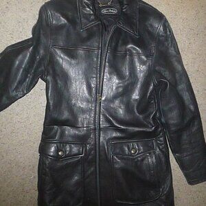 Mira Milano Long Black Leather Zipper Jacket